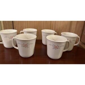 Set of 6 Vintage Corning Ware Corelle English Breakfast Coffee Cups/Mugs 8oz GUC
